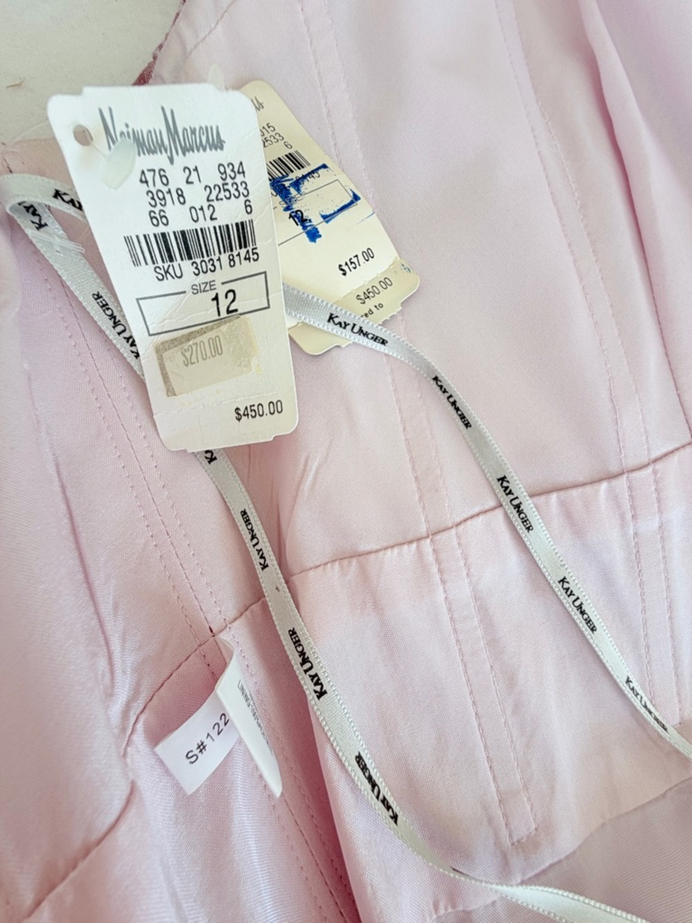 Kay Unger New York Off-the-Shoulder Pleated Floral Jacquard Dress - Pink Size 12 - Picture 12 of 16